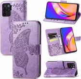 Voor OPPO A94 4G/F19 Pro/Reno5 Lite Vlinder Liefde Bloemen Reliëf Horizontale Flip Lederen Case met Houder & Kaartsleuven & Portemonnee & Lanyard (Lichtpaars)