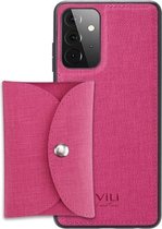 Voor Samsung Galaxy A52 5G ViLi T-serie TPU + PU geweven stof magnetische beschermhoes met portemonnee (rose rood)