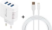 SOlma 2 in 1 6.2A 3 USB-poorten reislader + 1,2 m USB naar micro-USB-datakabelset, EU-stekker