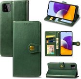 Voor Samsung Galaxy A22 4G Effen Kleur Lederen Gesp Telefoon Case met Lanyard & Fotolijst & Kaartsleuf & Portemonnee & Stand Functie (Groen)