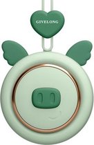 GIVELONG Hangende nek Mini oplaadbare USB-ventilator Kinderen draagbare bladloze ventilator (Knorretje (groen))