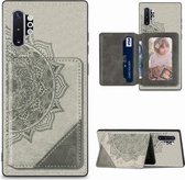 Voor Samsung Galaxy Note 10 Pro Mandala Reliëf Magnetische Doek PU + TPU + PC Case met Houder & Kaartsleuven & Portemonnee & Fotolijst (Grijs)