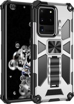 Voor Samsung Galaxy A52 5G schokbestendige TPU + pc magnetische beschermhoes met houder (zilver)