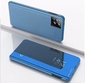 Voor OPPO A72 5G / A73 5G / A53 5G Wereldwijde versie vergulde spiegel horizontale flip lederen tas met houder (blauw)