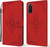 Voor Samsung Galaxy S20 Reliëf Fortuin Bloem Patroon Horizontale Flip Leren Case met Houder & Kaartsleuf & Portemonnee & Lanyard (Rood)