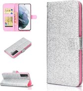 Voor Samsung Galaxy S21 5G Glitter Poeder Horizontale Flip Leren Case met Kaartsleuven & Houder & Fotolijst & Portemonnee (Zilver)