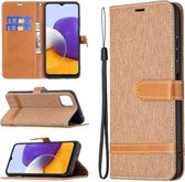 Voor Samsung Galaxy A22 5G Kleuraanpassing Denim Textuur Horizontale Flip Leren Case met Houder & Kaartsleuven & Portemonnee & Lanyard (Bruin)