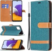 Voor Samsung Galaxy A22 5G Kleuraanpassing Denim Textuur Horizontale Flip Leren Case met Houder & Kaartsleuven & Portemonnee & Lanyard (Groen)