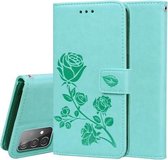 Voor Samsung Galaxy A52 5G / 4G Rose reliëf horizontale flip PU lederen tas met houder & kaartsleuven & portemonnee (groen)