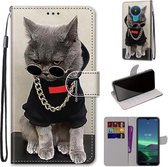 Voor Nokia 1.4 Gekleurde Tekening Cross Textuur Horizontale Flip PU Lederen Case met Houder & Kaartsleuven & Portemonnee & Lanyard (Gouden Ketting Grijze Kat)
