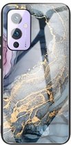 For One Plus 9 Abstract Marble Pattern Glass beschermhoes (abstract goud)