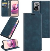 Voor Geschikt voor Xiaomi Redmi Note 10 4G / Note 10S Retro-skin Business magnetische zuignap lederen tas met houder & kaartsleuven & portemonnee (donkerblauw)