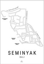 Seminyak Kaart (29,7x42cm) - Wallified - Steden - Poster - Zwart Wit - Print - Amsterdam - Rotterdam - Utrecht - Den-Haag - Wall-Art - Woondecoratie - Kunst - Posters