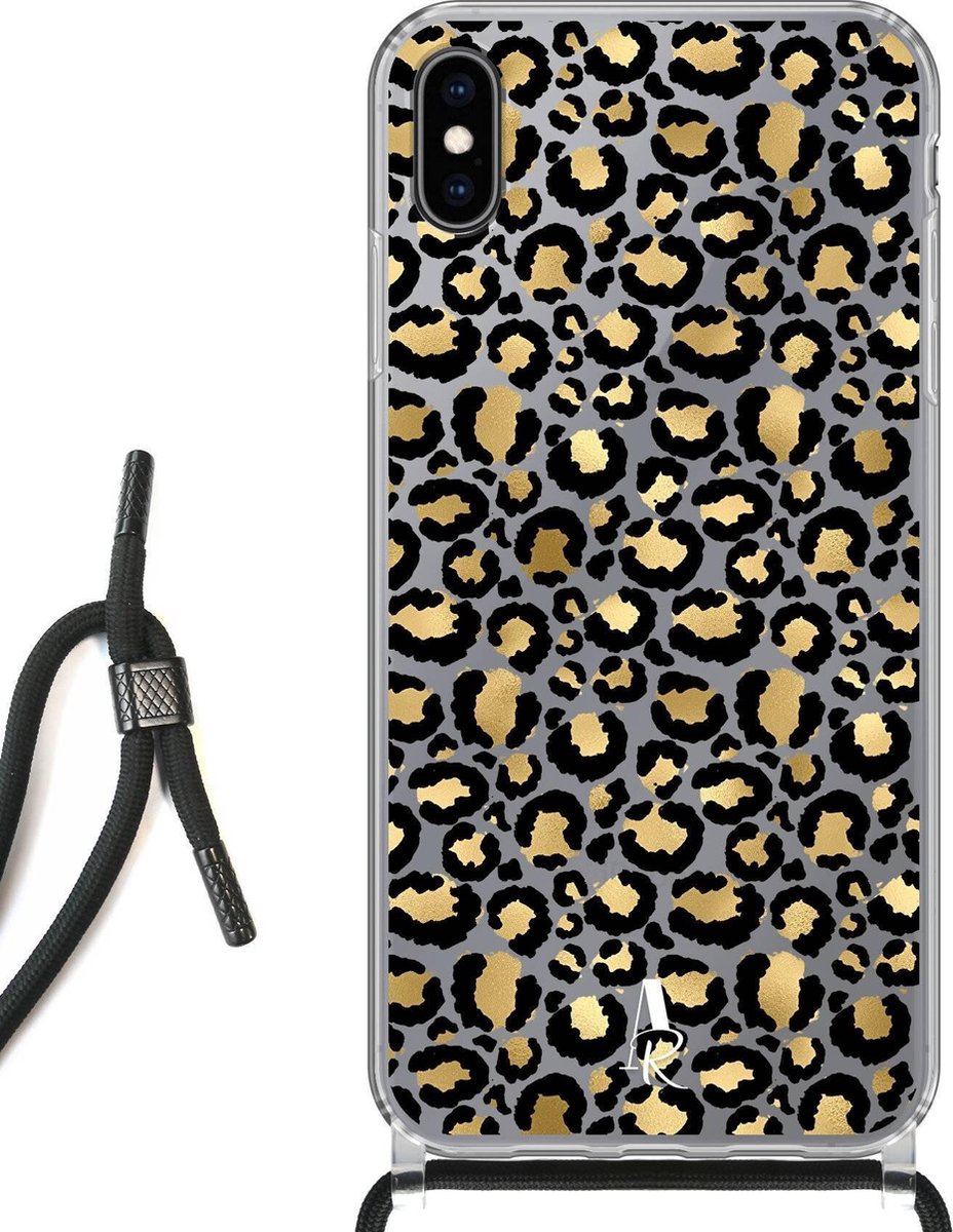 iPhone Xs Max hoesje met koord - Luipaardprint Goud