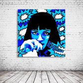 Pop Art Mia Wallace Pulp Fiction Acrylglas - 80 x 80 cm op Acrylaat glas + Inox Spacers / RVS afstandhouders - Popart Wanddecoratie