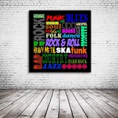 Pop Art Music Styles Canvas - 90 x 90 cm - Canvasprint - Op dennenhouten kader - Geprint Schilderij - Popart Wanddecoratie