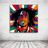 Pop Art Bob Marley Acrylglas - 80 x 80 cm op Acrylaat glas + Inox Spacers / RVS afstandhouders - Popart Wanddecoratie