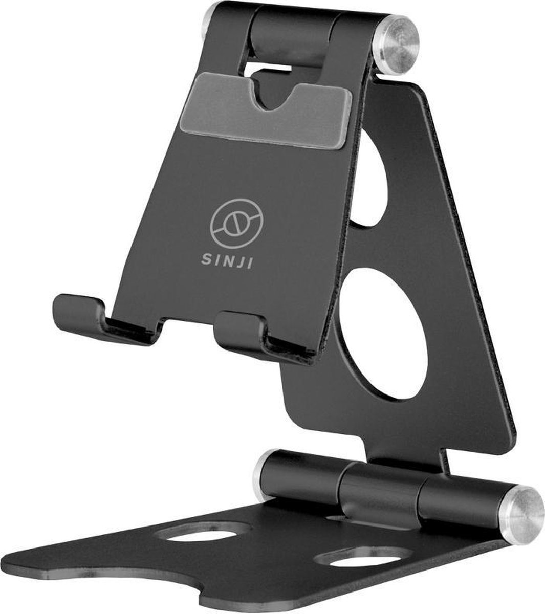 Sinji Foldable stand – Telefoon en tablethouder – Opvouwbaar en verstelbaar – Aluminium – Antislip en antikras siliconen - Zwart