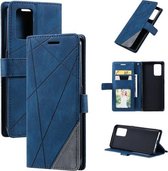 Voor OPPO A74 4G/F19 Skin Feel Splicing Horizontale Flip Lederen Case met Houder & Kaartsleuven & Portemonnee & Fotolijst (Blauw)