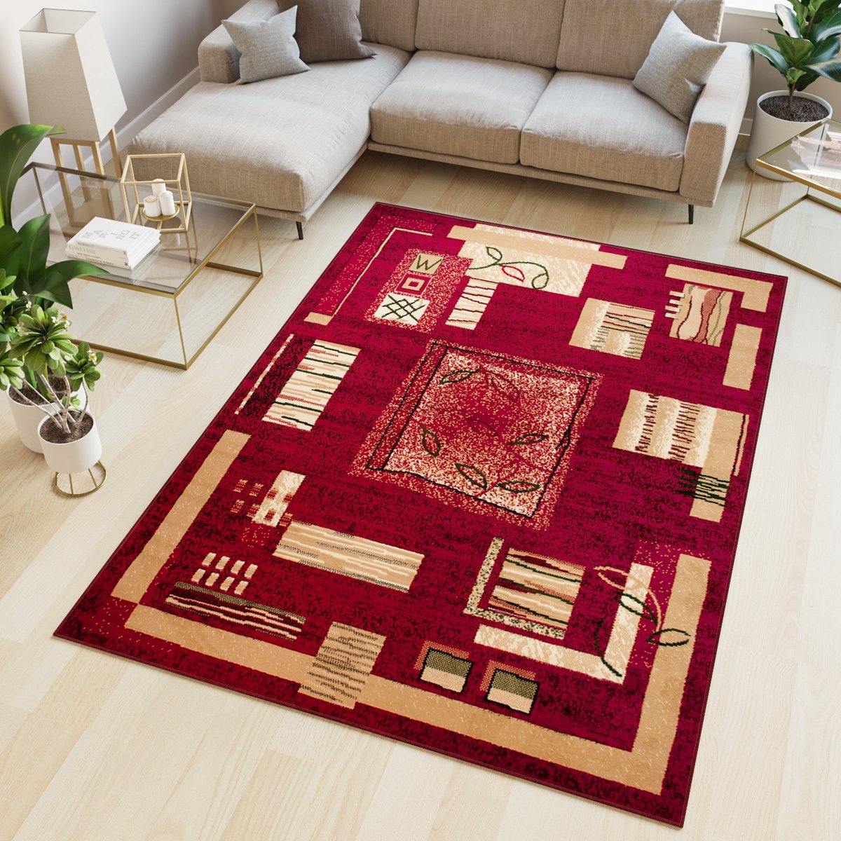 Tapiso Atlas PP Vloerkleed Rood Slaapkamer Woonkamer Tapijt Maat- 120x170 Rood 4