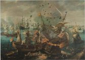 Slag bij Gibraltar in 1607, Cornelis Claesz. van Wieringen - Foto op Forex - 120 x 90 cm