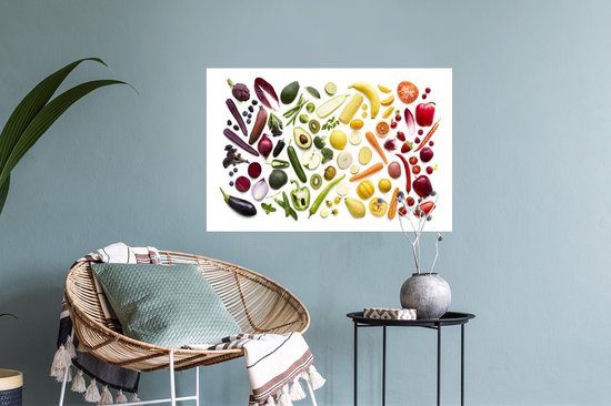 Sticker Muursticker Fruit - Fruits et légumes frais mélangés - 60x40 cm - film adhésif autocollant - sticker mural repositionnable