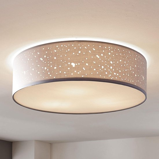 Lindby - plafondlamp - 3 lichts - stof, metaal - H: 15 cm - E27 - grijs, gesatineerd nikkel