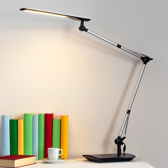 Lindby - LED bureaulamp- met dimmer - 1licht - kunststof, aluminium, metaal - wit, , aluminiumgrijs - Inclusief lichtbron