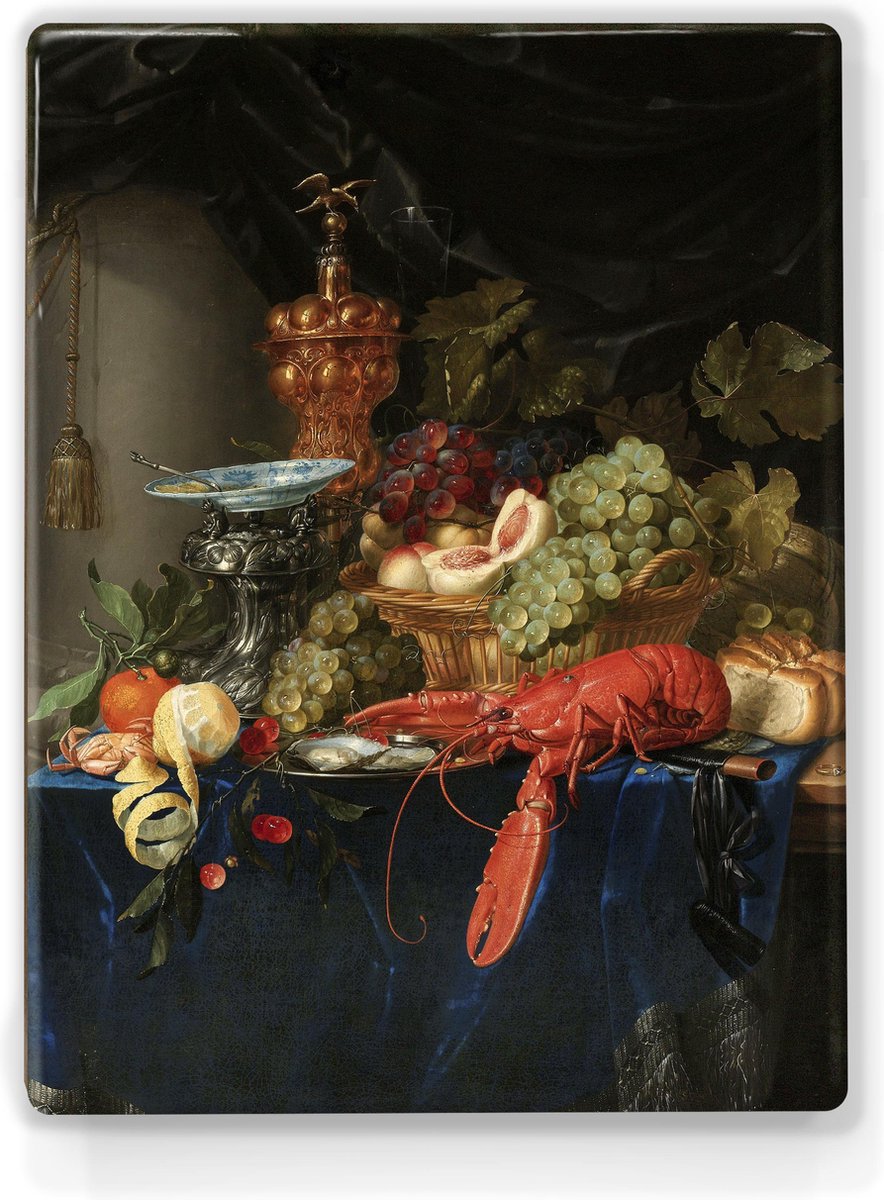 Stilleven met een gouden bokaal - Pieter de Ring - 19,5 x 26 cm - Niet van echt te onderscheiden schilderijtje op hout - Mooier dan een print op canvas - Laqueprint.