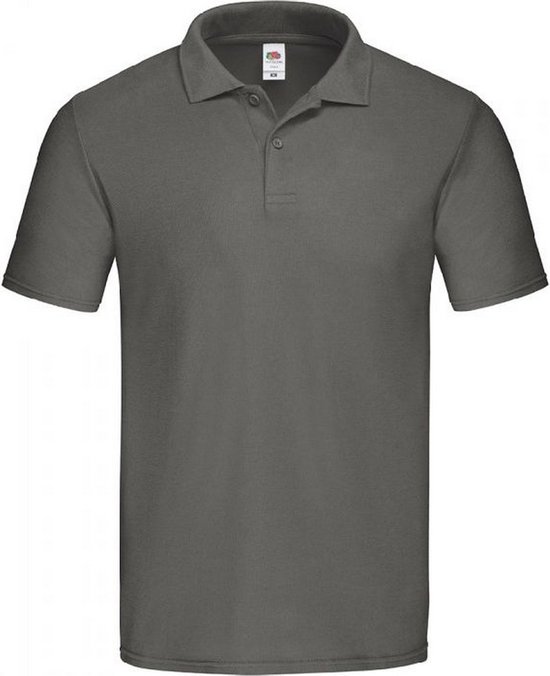 Donkergrijs poloshirt van Fruit of the Loom met korte mouwen en knoopsluiting.