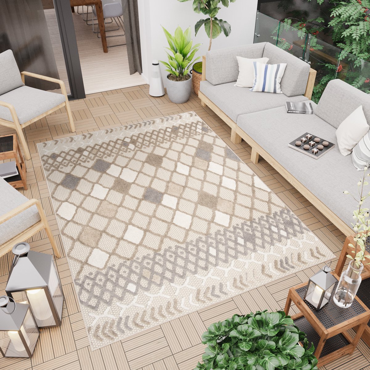 Tapiso Patio Indoor Tapijt Buitenkleed Beige Vloerkleed Tuintapijt Outdoor Maat- 120x170 Bruin Beige 2