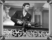 By Kohler Al Pacino Scarface met machinegeweer Zwart - Wit spiegellijst 80x60x4.5cm (110434)