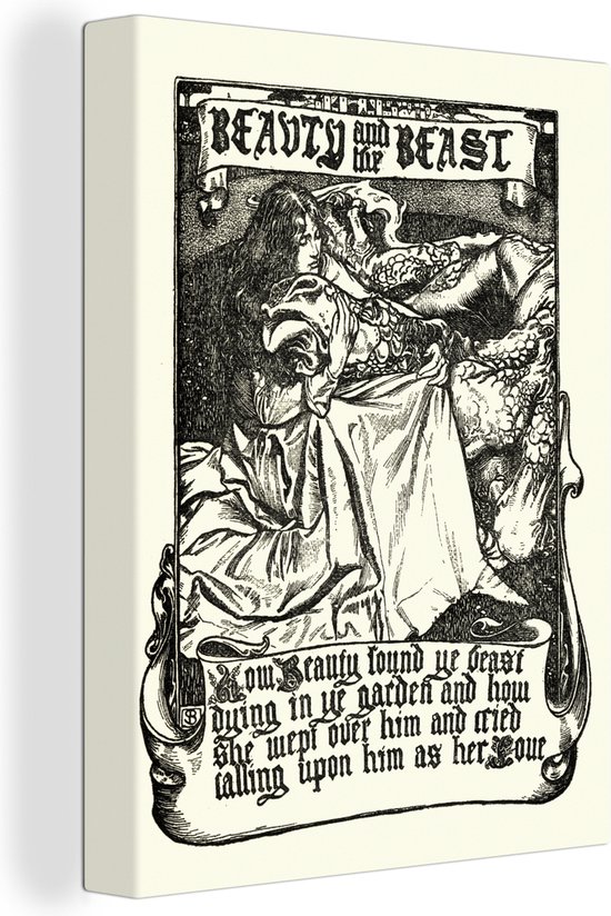 Une illustration antique de La Belle et la Bête sur toile 120x160 cm - Tirage photo sur toile (Décoration murale salon / chambre) XXL / Groot format!