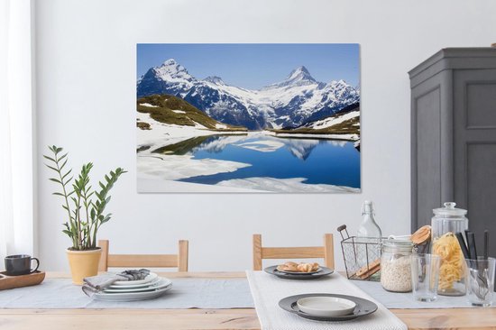 Peintures sur Toile - Reflet des Montagnes Enneigées en Suisse dans un Lac - 120x80 cm - Décoration murale