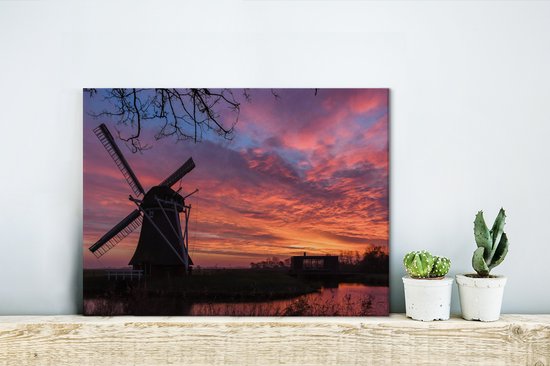 Moulin à vent pendant un lever de soleil toile 2cm 40x30 cm - petit - Tirage photo sur toile (Décoration murale salon / chambre)