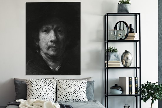 Peinture sur toile Autoportrait - Rembrandt van Rijn - 90x120 cm - Décoration murale