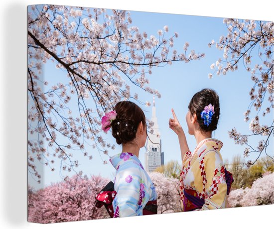 Canvas Schilderijen - Japanse vrouwen tijdens het kersenbloemenseizoen - Wanddecoratie