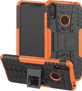Tire Texture TPU + PC Shockproof Case voor Asus Zenfone Max (M2), met houder (oranje)