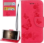 Voor Huawei Mate 9 vlinders Embossing horizontale flip lederen tas met houder & kaartsleuven & portemonnee & lanyard (rood)