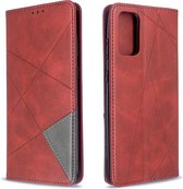 Voor Galaxy S20 + Rhombus Texture Horizontaal Flip magnetisch lederen hoesje met houder & kaartsleuven (rood)