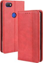 Voor Alcatel 1V (2019) met vingerafdrukgat Magnetische gesp Retro Crazy Horse Texture Horizontale flip lederen tas met houder & kaartsleuven & fotolijst (rood)