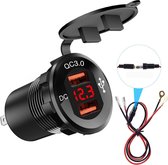 ZH-876C2 Car Square aluminium QC 3.0 dubbele USB-oplader met voltmeter en 60cm kabel
