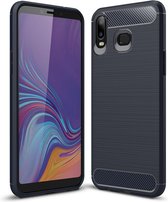 Brushed Texture Carbon Fiber TPU Case voor Galaxy A6s (Navy Blue)