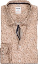 OLYMP Luxor comfort fit overhemd - bruin met wit dessin (contrast) - Strijkvrij - Boordmaat: 48