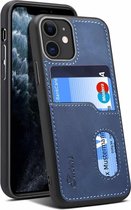 Voor iPhone 11 H09 TPU + PU lederen anti-val beschermhoes met kaartsleuven (blauw)