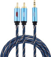 EMK 3,5 mm jack male naar 2 x RCA male vergulde connector luidspreker audiokabel, kabellengte: 1,5 m (donkerblauw)