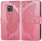 Butterfly Love Flowers reliÃ«f horizontaal flip lederen hoesje voor Huawei Mate 20 Pro, met houder & kaartsleuven & portemonnee (roze)