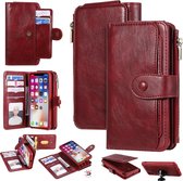 Voor iPhone X / XS multifunctionele retro afneembare magnetische horizontale flip lederen tas met kaartsleuven & houder & portemonnee & fotolijst (rood)