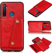 Voor OPPO Realme 5 schokbestendige magnetische PU + TPU beschermhoes met kaartsleuven (rood)