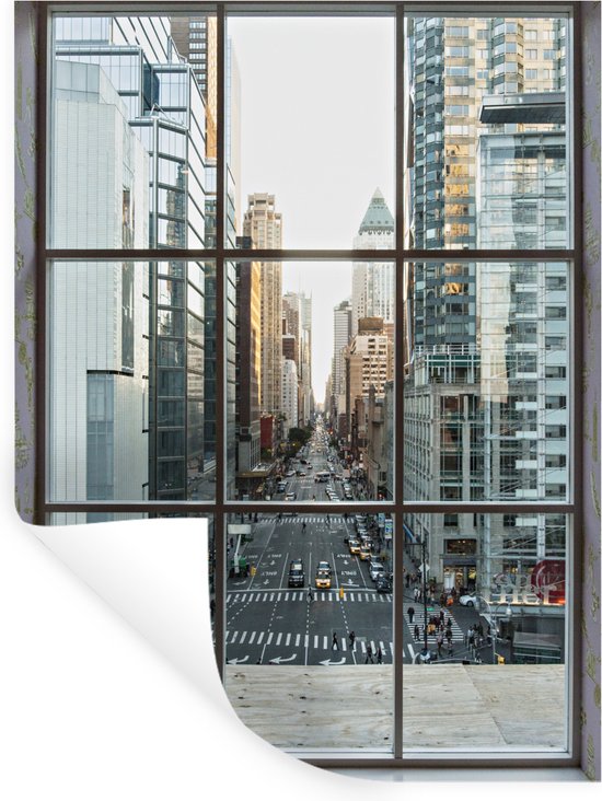 Sticker Muursticker UitRaam - Fenêtre de New York - 120x160 cm - film adhésif autocollant - sticker mural repositionnable XXL /